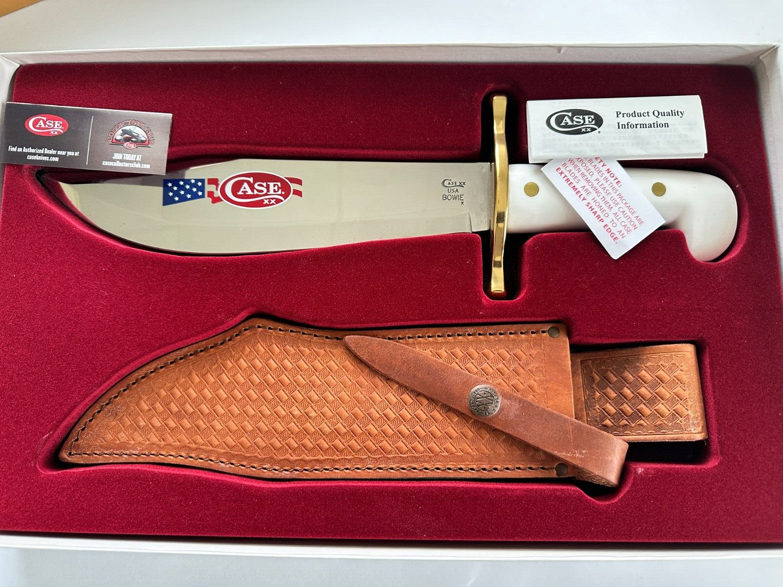 CASE XX BOWIE KNIFE FIXED BLADE US FLAG WHITE SYNTHETIC BRASS 12398 - NEW in BOX