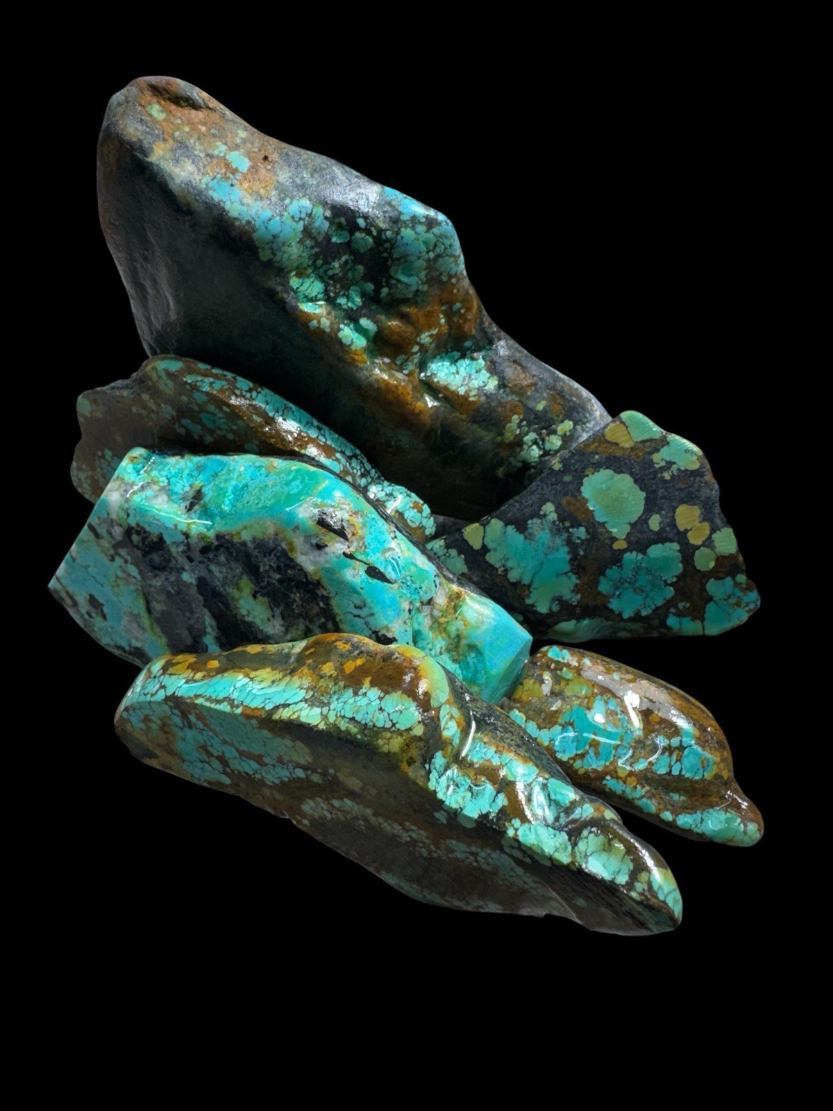 Stabilized Hubei turquoise. Poly Chrome spiderwebs One Pound