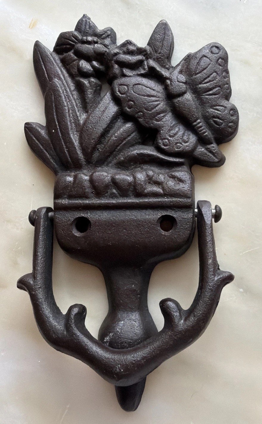 Cast Iron Door Knocker Floral Butterfly Design