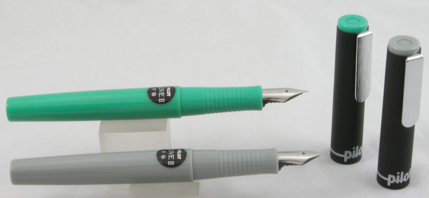 2 Pilot Love II Fountain Pen - 1 Grey, 1 Green - 1970's -New-Old-Stock In Boxes