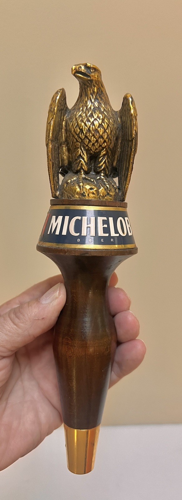 Vintage Michelob Eagle Dark Wood Beer Tap Handle 9” Ribbon Logo Brew Home Bar￼
