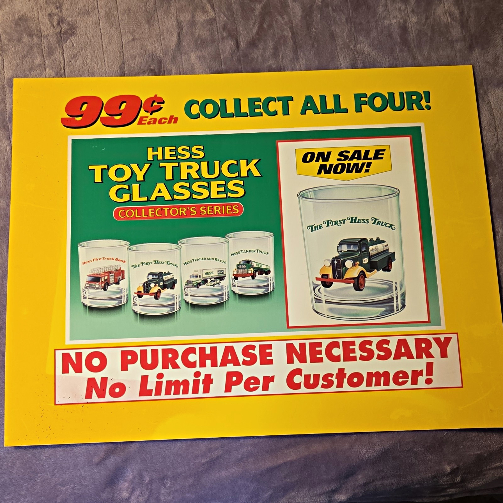 Vintage Metal 18x24 Hess Toy Truck Glasses Collector’s Series Advertising Sign