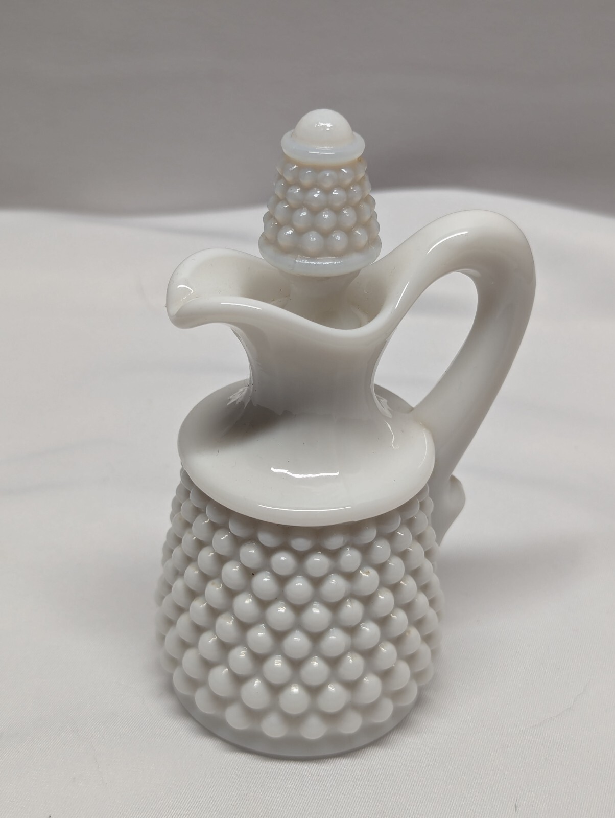 Vintage Hobnail Milk Glass Pitcher Cruet Stopper Decanter