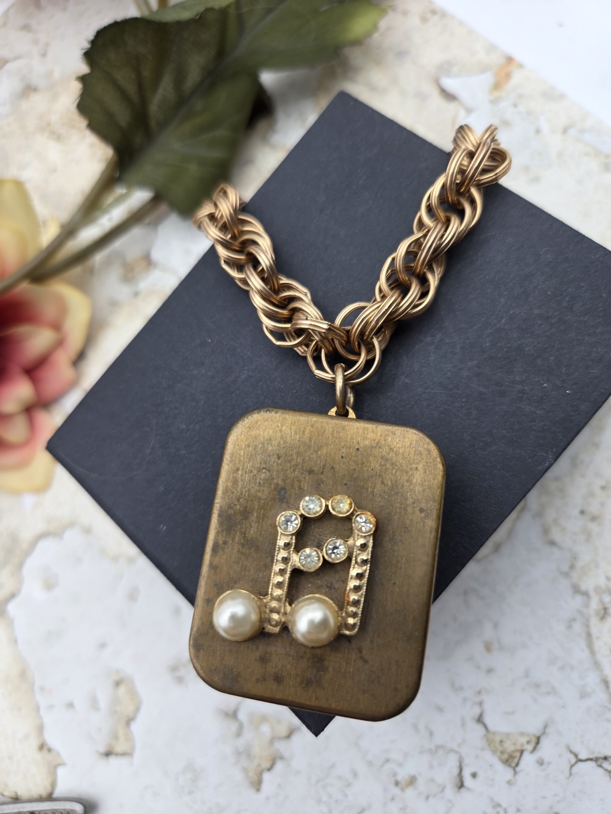 Vintage Miniature Music Box Bracelet WORKS Rhinestone & Pearl Musical Note Vintage Miniature Music Box Bracelet WORKS Rhinestone & Pearl Musical Note