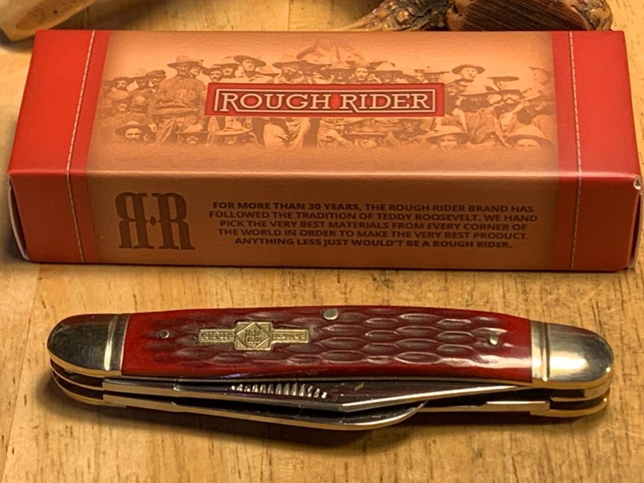 Rough Rider Red Jigged Bone Stockman 3 7/8\