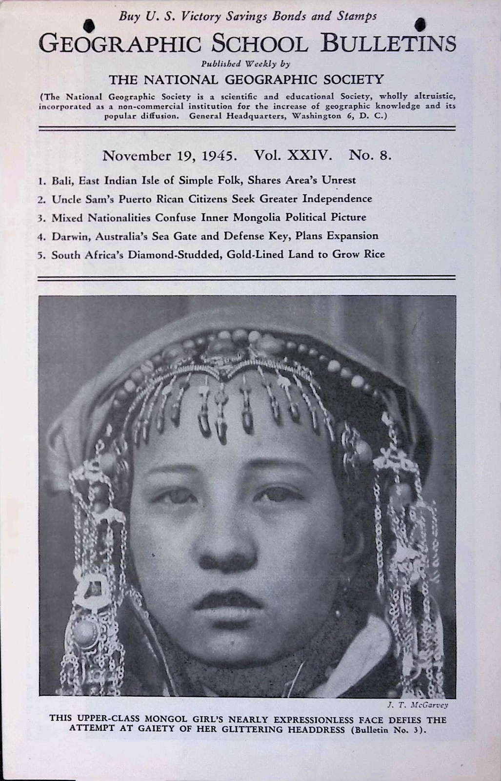 1945 Nat\'l Geographic School Bulletin Set 7 Issues WWII Victory Bonds
