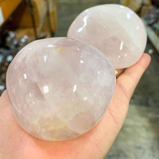 XL Rose Quartz Palm Stone Reiki Yoga Gift Crystal Natural Gemstone