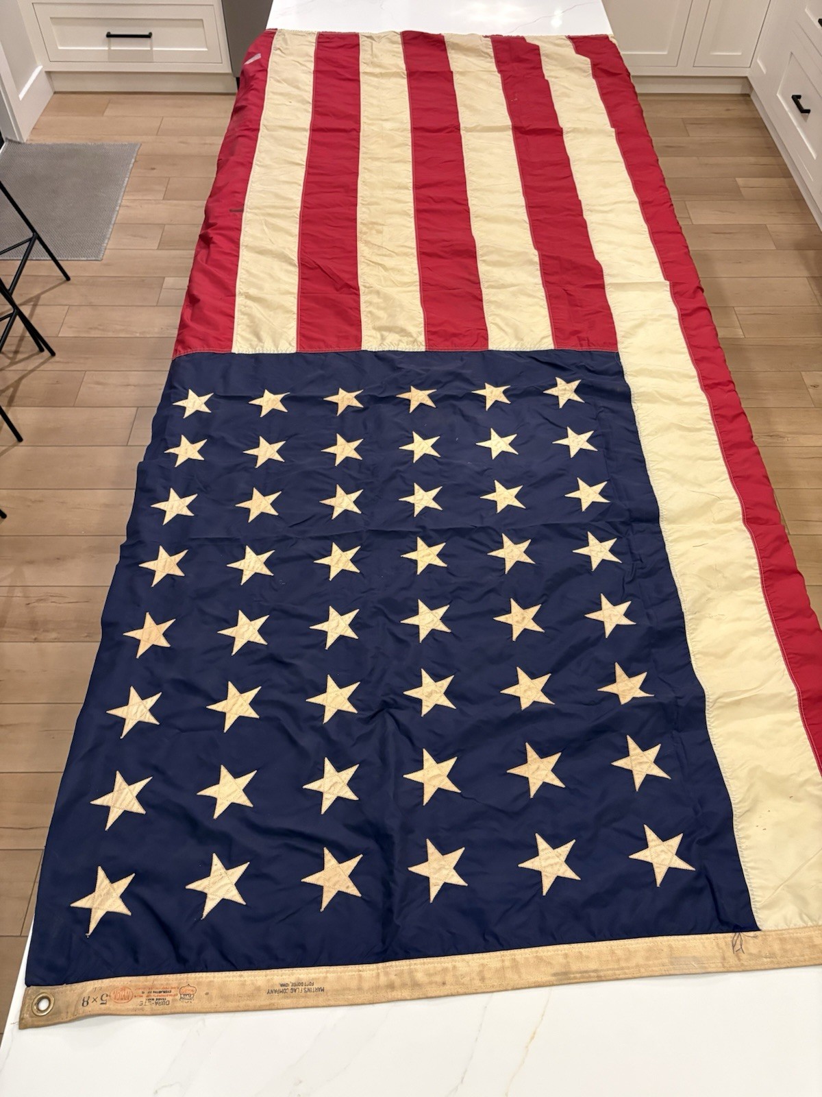 Vintage 48 Star American Flag 5x8 Ft Martins Flag Co Iowa Stencil WWII Era USA