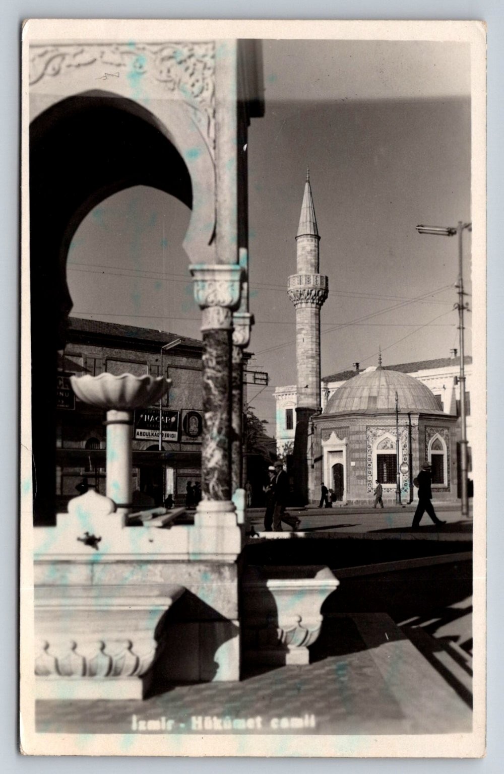 RPPC Izmir Turkey Konak Yalı Mosque Minaret Street Scene 1932 Real Photo