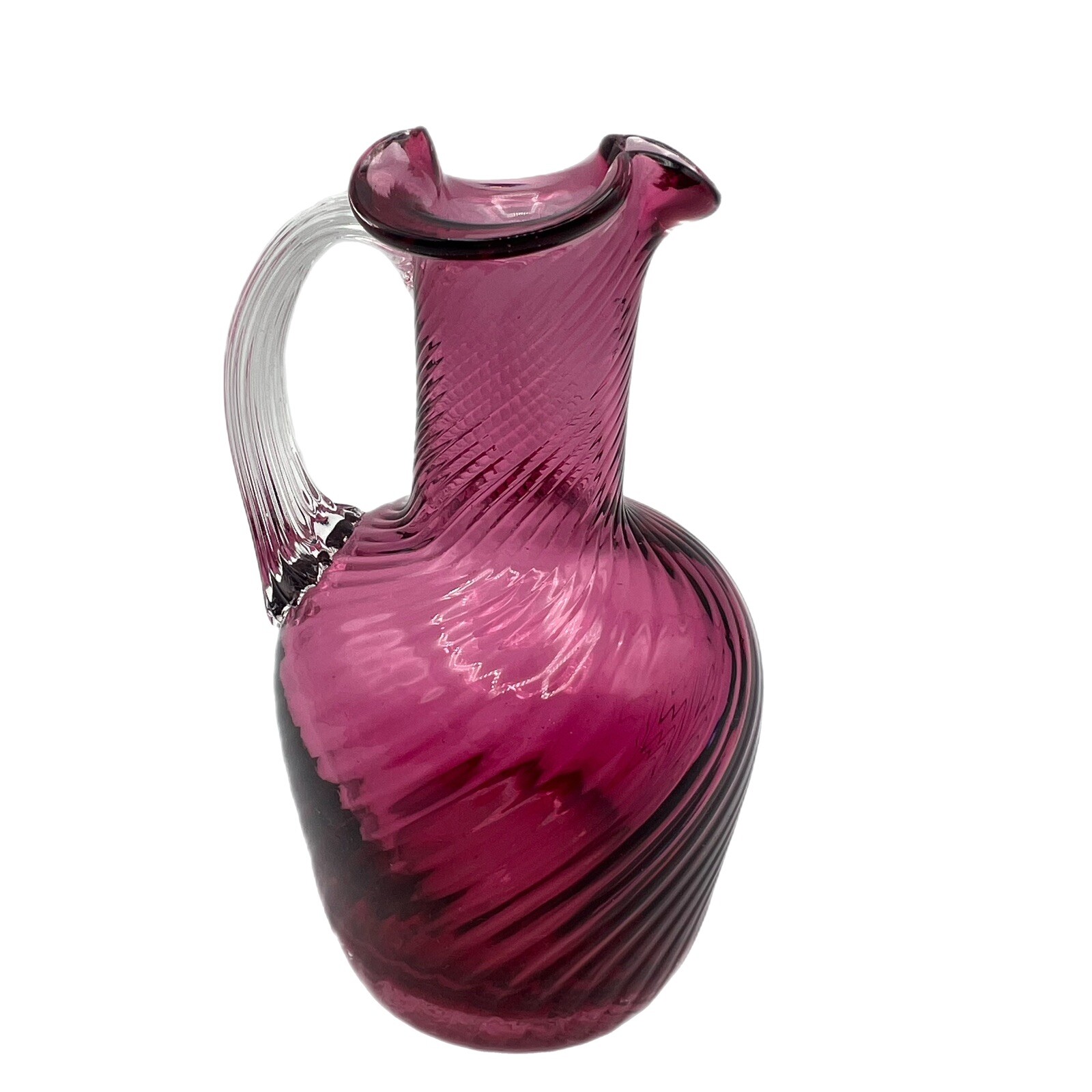 Vintage Pilgrim Swirl Glass Miniature Cranberry Pitcher Bud Vase 4.5\