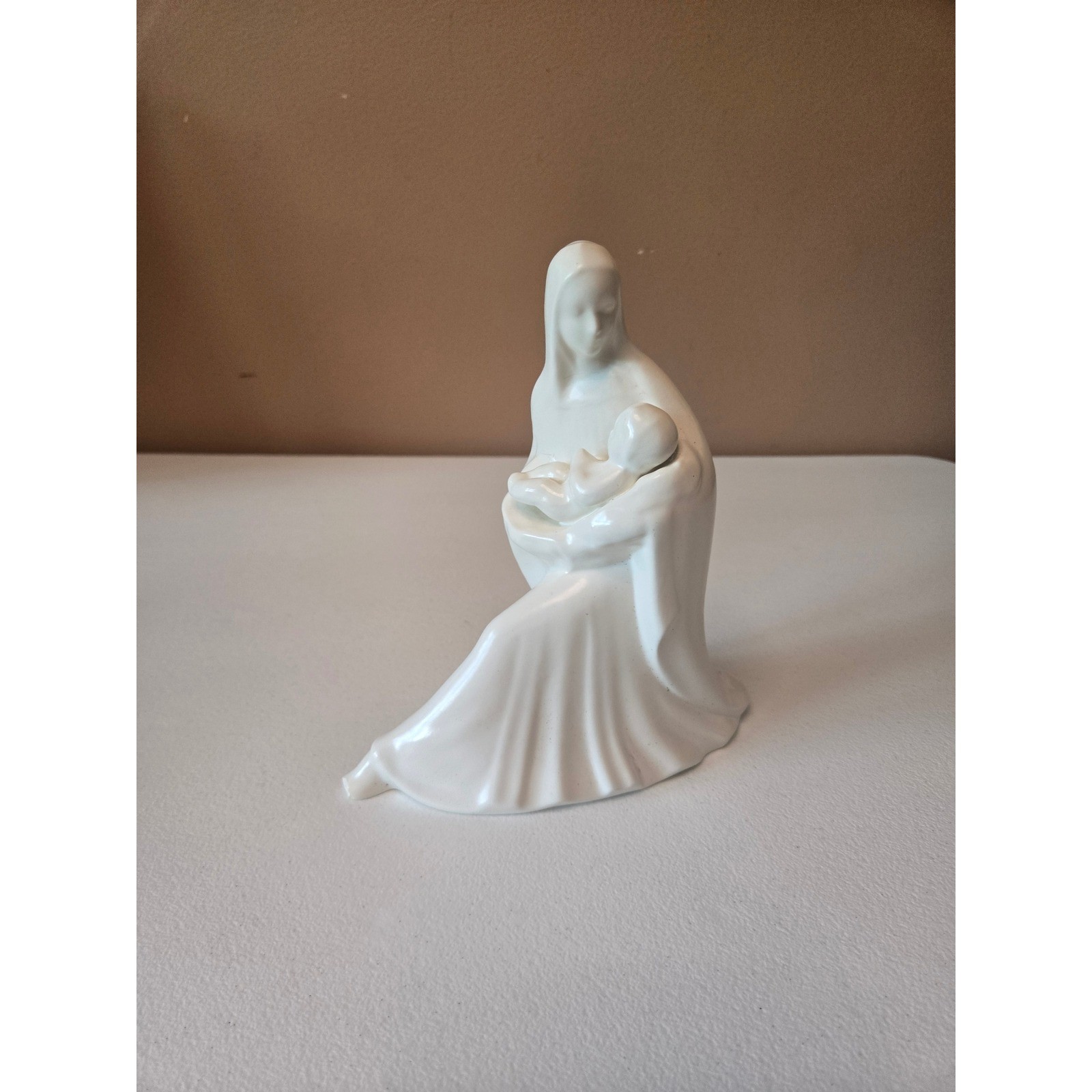 Vintage 1991 White Ceramic Mother Baby Figurine Signed MS Studio Pottery 8\