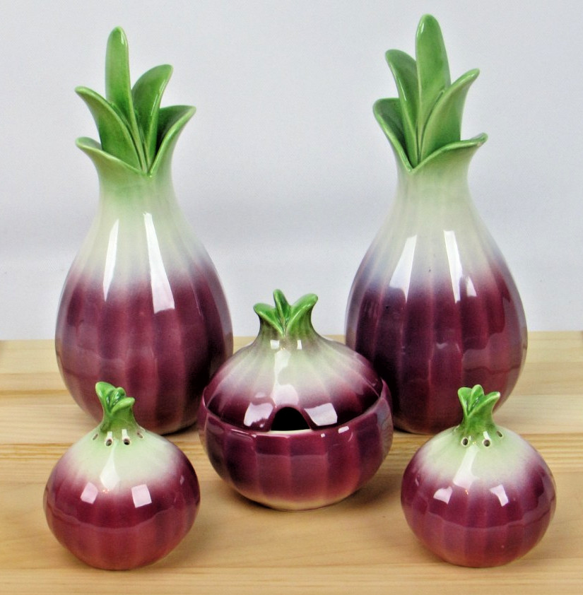 Will George Red Onion Condiment Set Pasadena Art Pottery Signed Very Rare 1940\'s