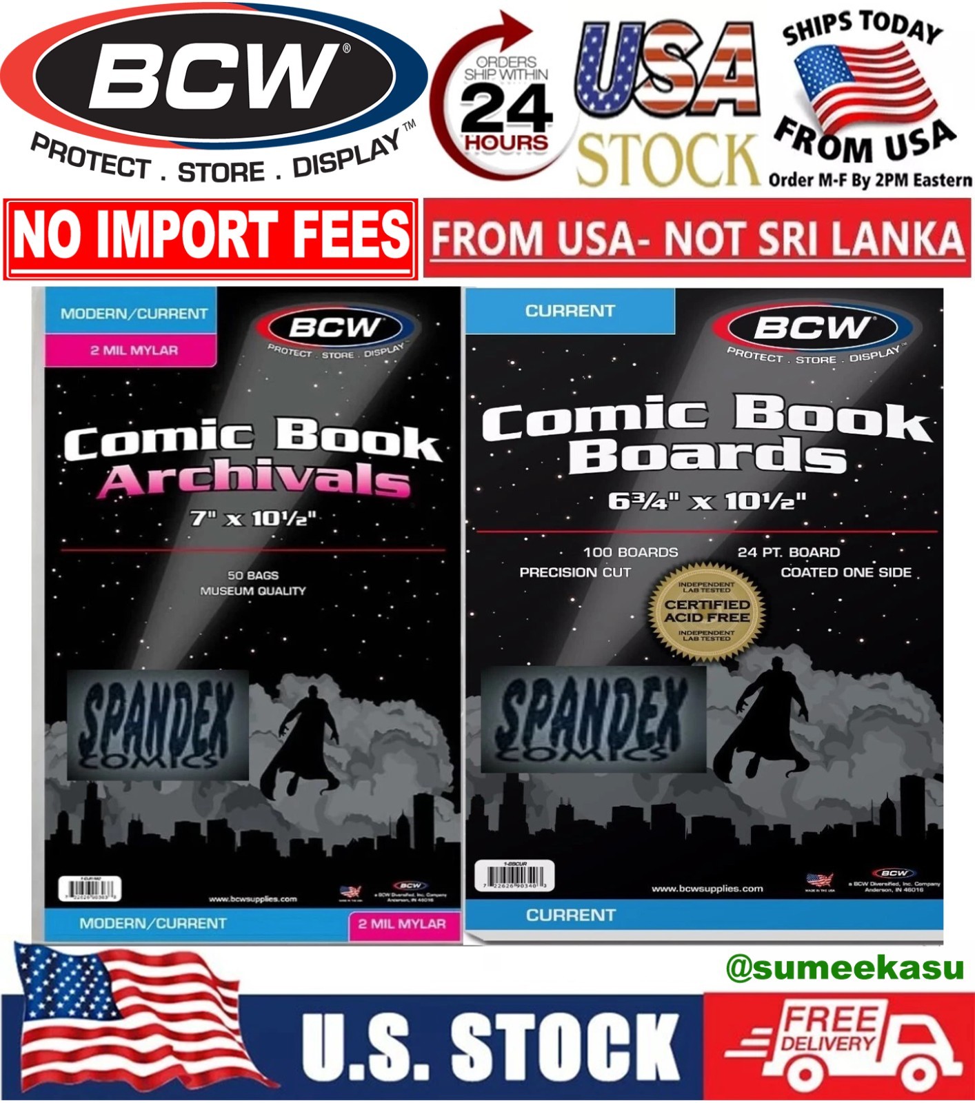 100 BCW Current Modern 2-Mil Mylar Archival\'s Comic Bags +100 BCW Current Boards