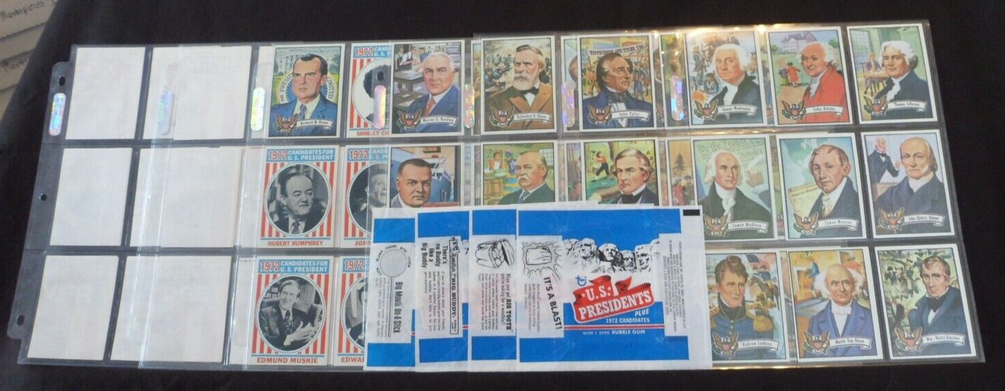 1972 U.S. Presidents (Topps) MASTER SET of 43 Cards/15 Posters/4 Wrapper Set NM