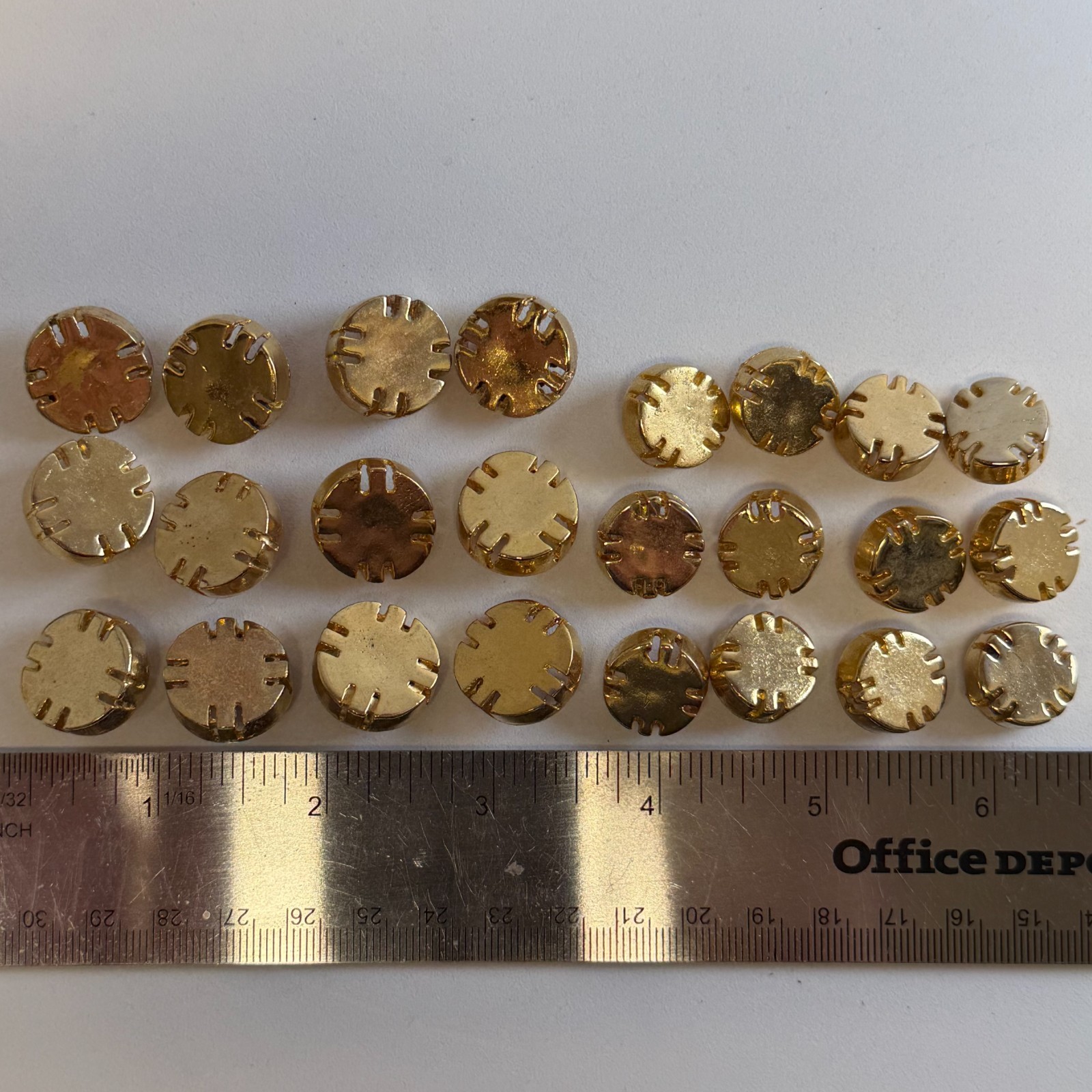 Vintage 24 Gold Tone Notched Edge Shank Buttons Lot 16mm 20mm Metal Sewing.