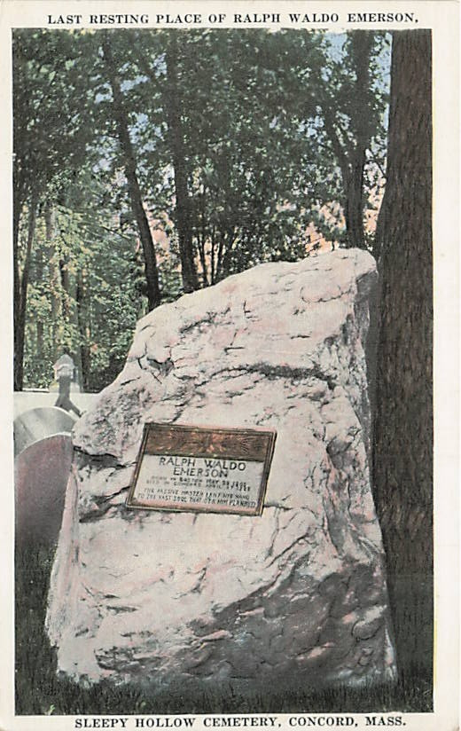 Postcard MA: Ralph Waldo Emerson Grave, Sleepy Hollow Cemetery Concord, 1920\'s Postcard MA: Ralph Waldo Emerson Grave, Sleepy Hollow Cemetery Concord, 1920\'s