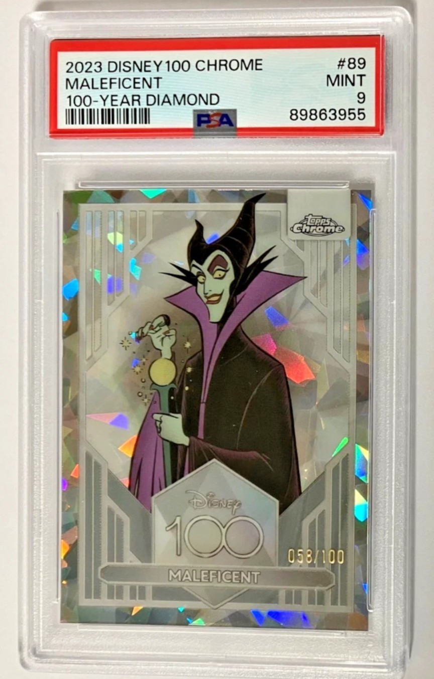 2023 Topps Chrome Disney 100 Maleficent Diamond Cracked Ice /100 #89 PSA 9 MINT