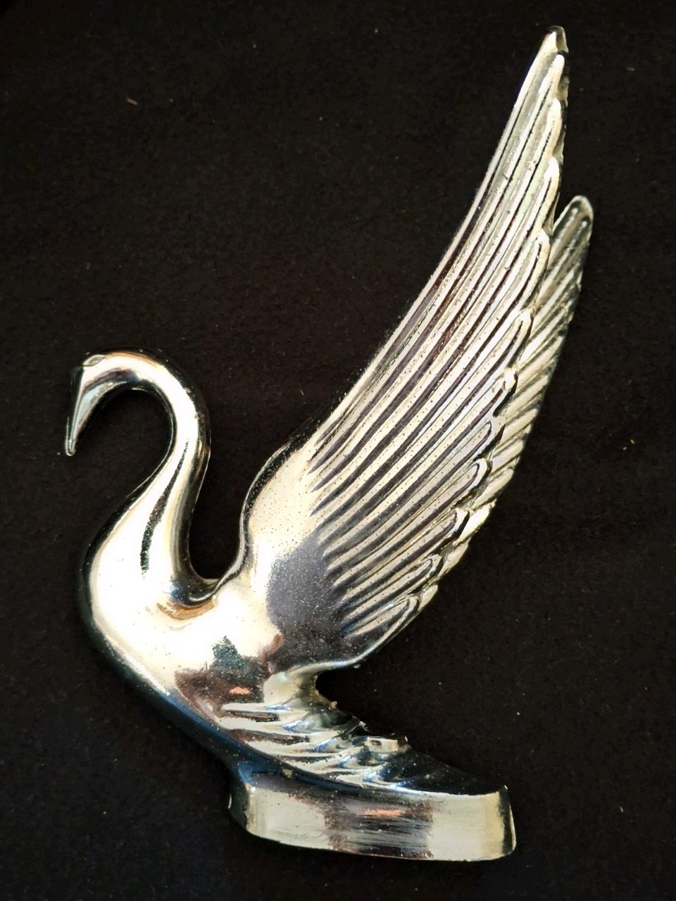 Vintage 1950s Swan Hood Ornament Chrome Bird, Metal