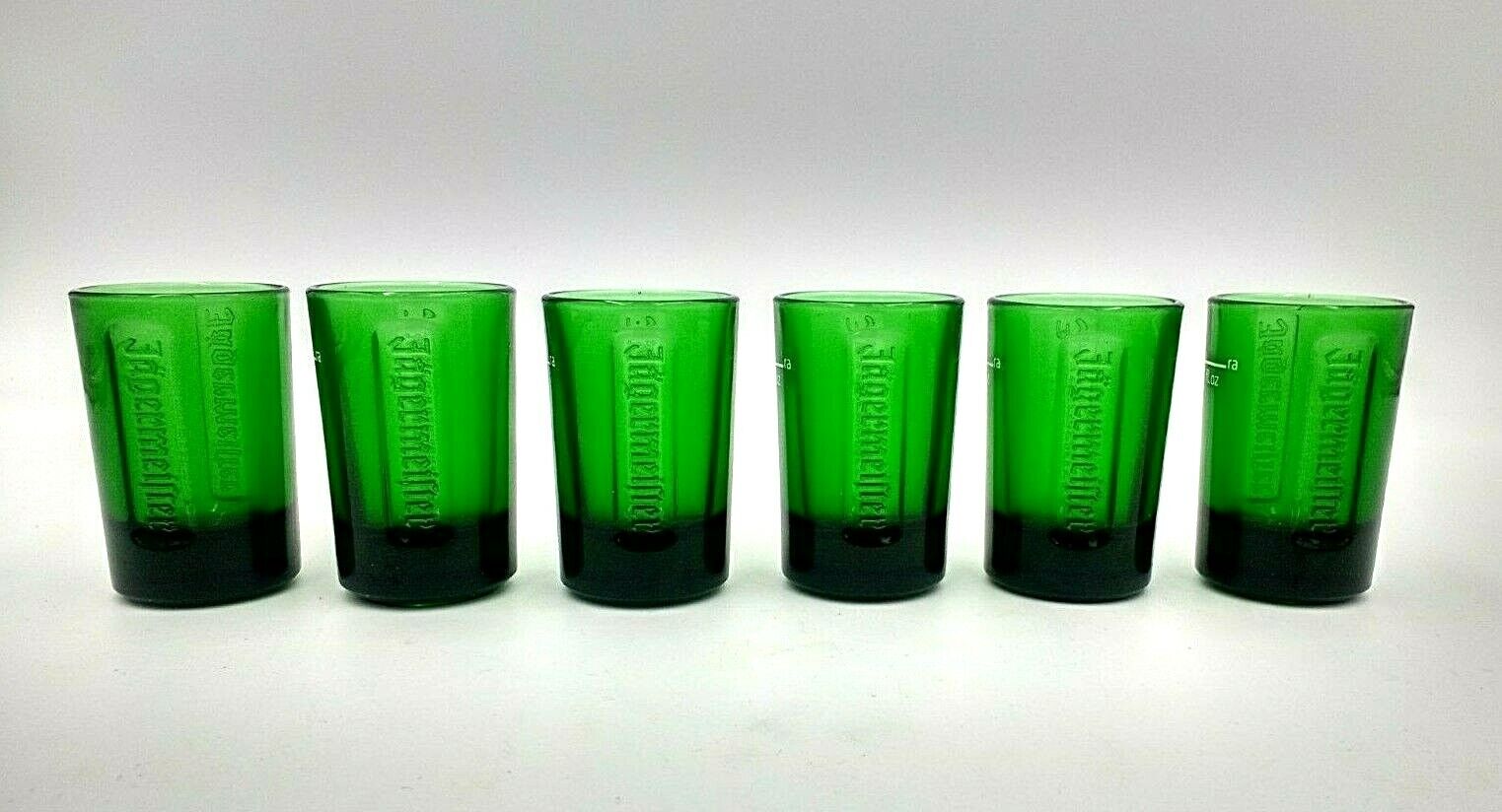 6 New Embossed Green Glass 1 Ounce Jagermeister Shot Glasses