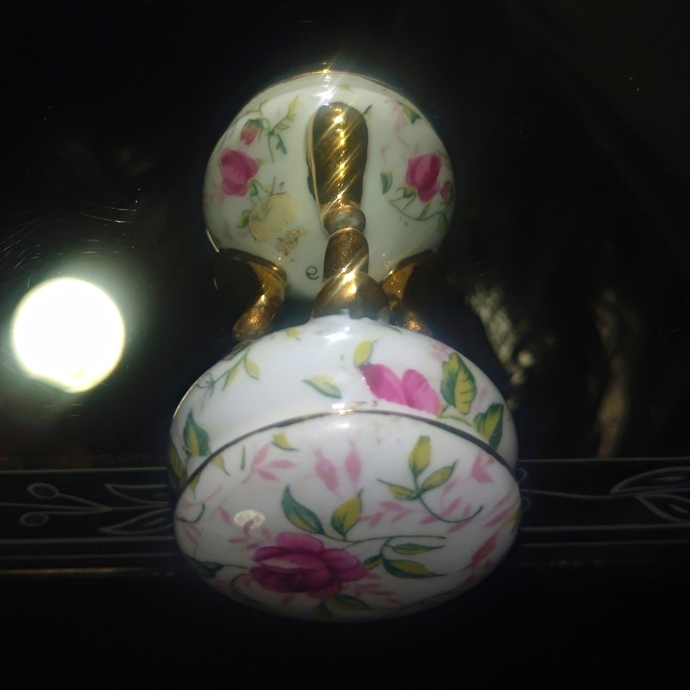 Vintage Lefton Rose Chintz #1239 Porcelain Footed Trinket Box - Mint Condition