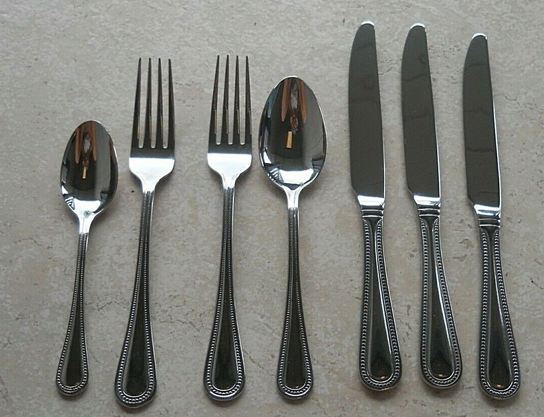 7 Pieces Towle Beaded Antique Stainless Flatware Glossy Discontinued Mixed Lot