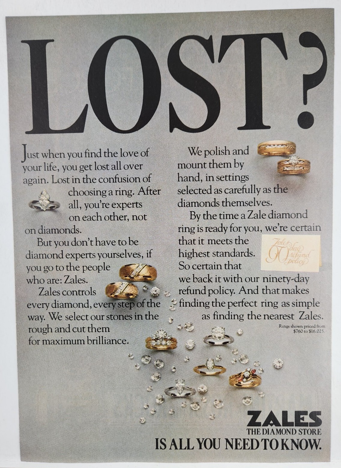 1981 Zales Jewelry Diamond Store Retro Original Print Ad 80's