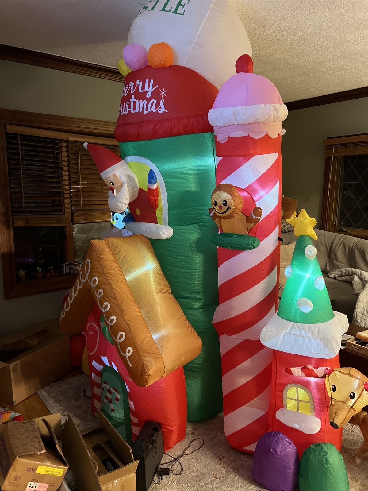 10Ft Christmas Inflatables Candy Castle, Blow up with LED Lights for Indoor