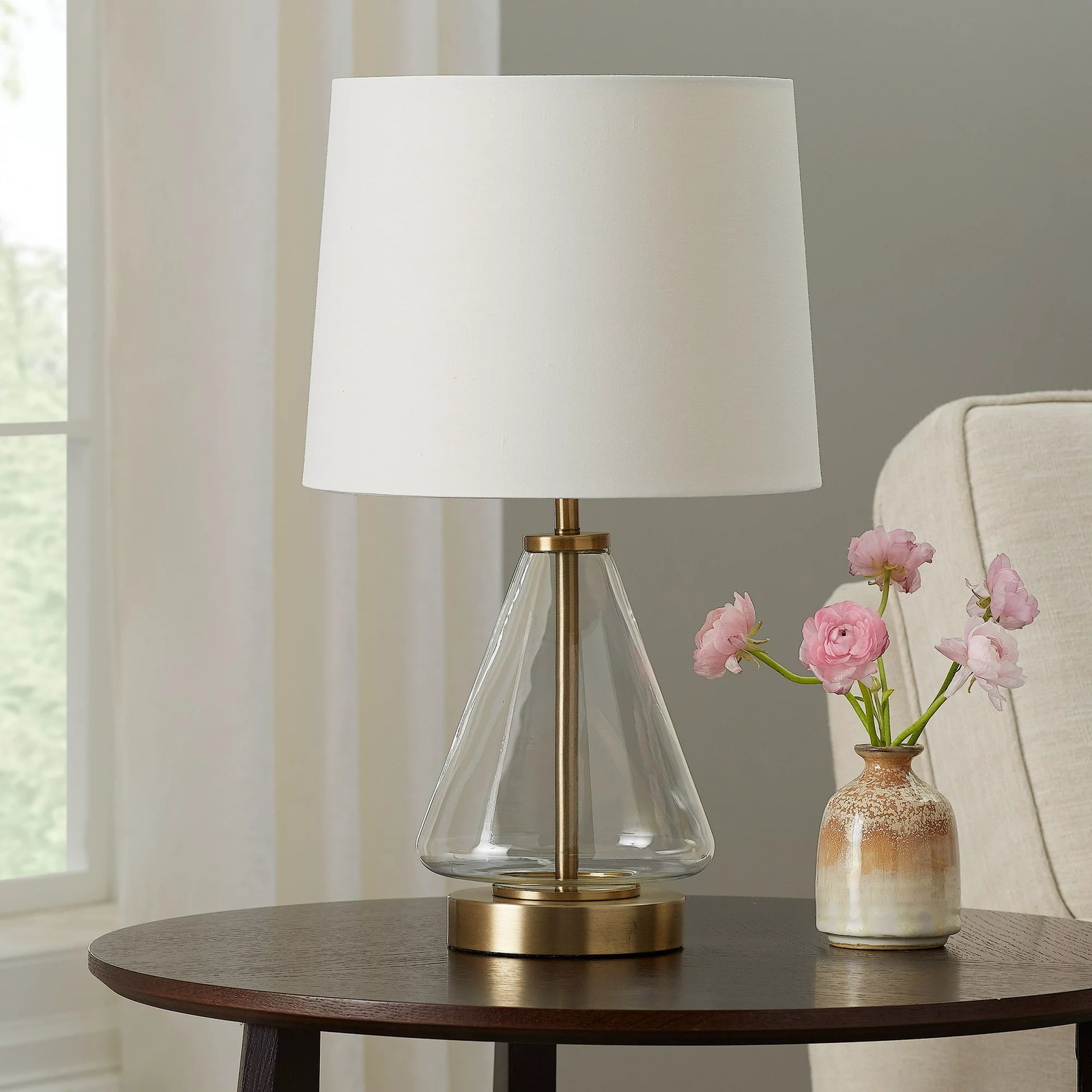 Better Homes and Gardens Glass with Brass Base Table Lamp, 18\