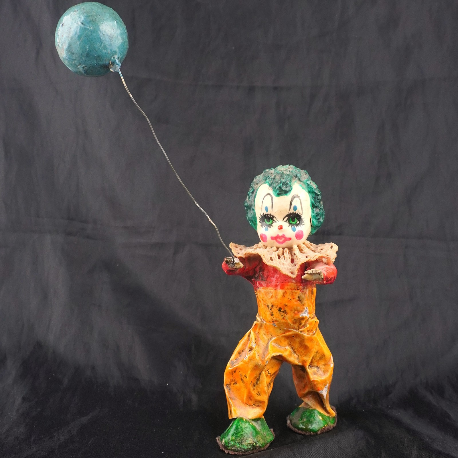 Vintage Mexican Papier Mache Creepy Clown Balloon Folk Art Halloween Decor