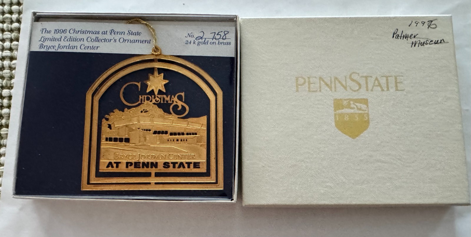 1996 The Official Christmas At Penn State 24K Gold On Brass Ornament - BJC