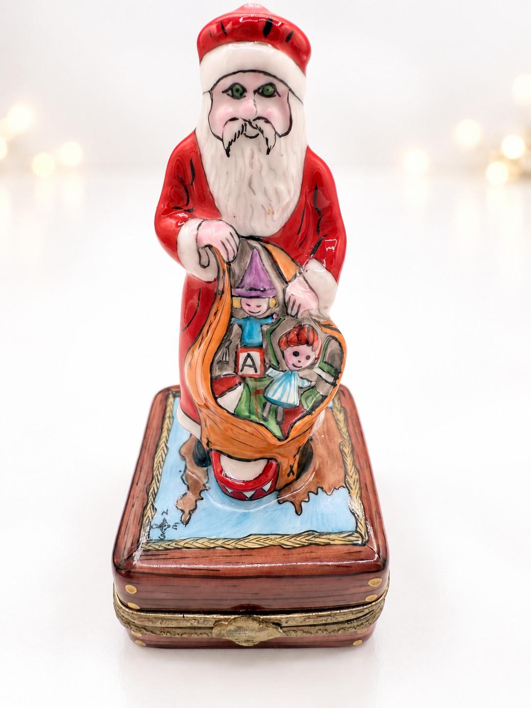 Limoges Box Santa Claus Father Christmas with Toy Bag Map Trunk Signed France