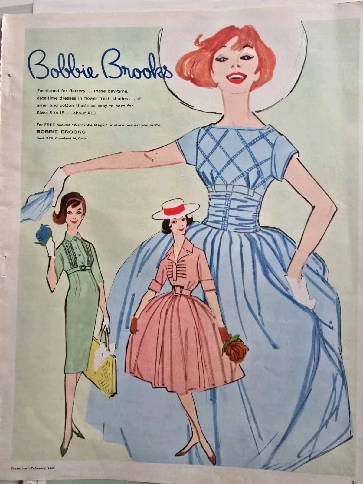1959 Women's Bobbie Brooks dresses fashion Vintage Art Ad 