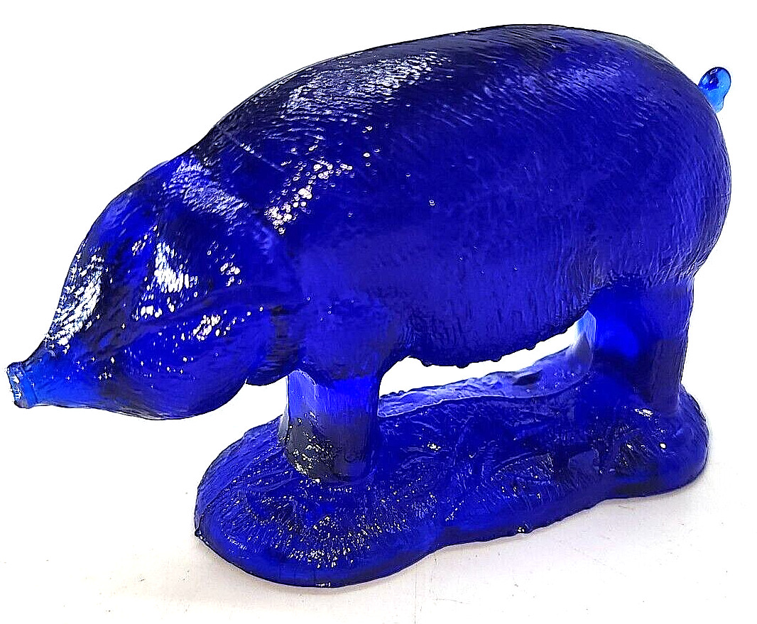 Vintage Style Art Glass Pig Figurine Cobalt Blue Animal Wilkerson Vogelson Mould
