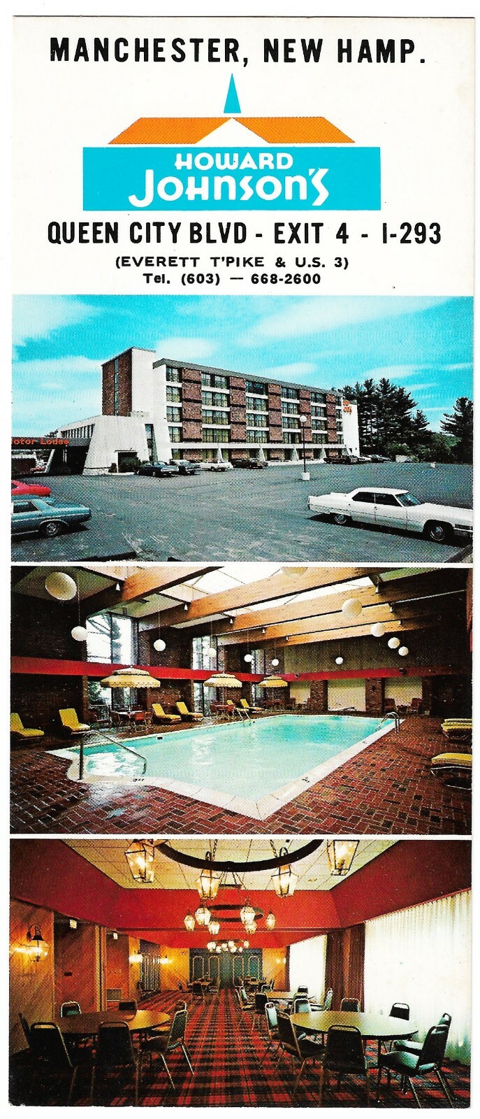 Howard Johnson\'s Motor Lodge Queen City Blvd Manchester NH Vintage Postcard