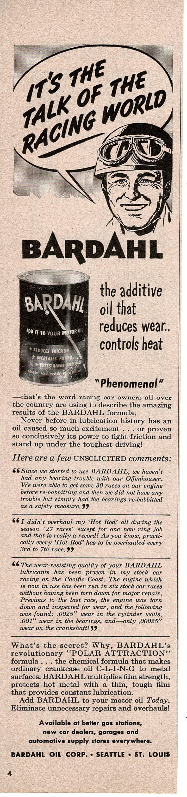 1951 BARDAHL Oil additive art Vintage Print Ad