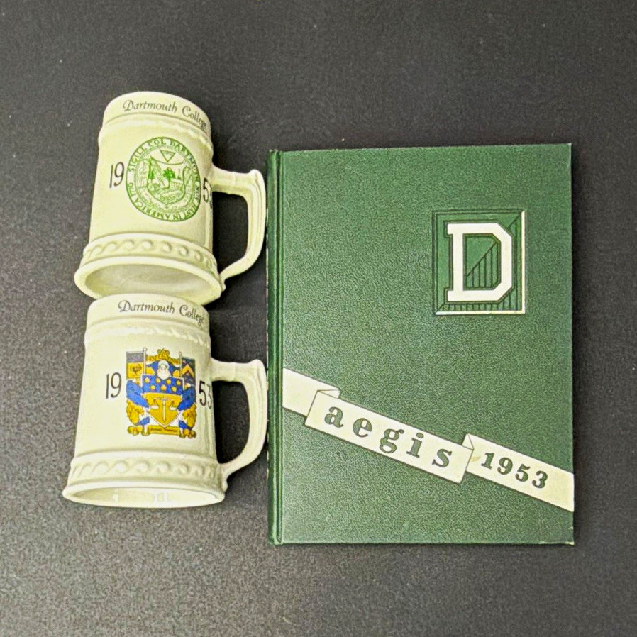 1953 Dartmouth College Aegis Yearbook & 2 Stein Mugs BOB Lot One Cracked