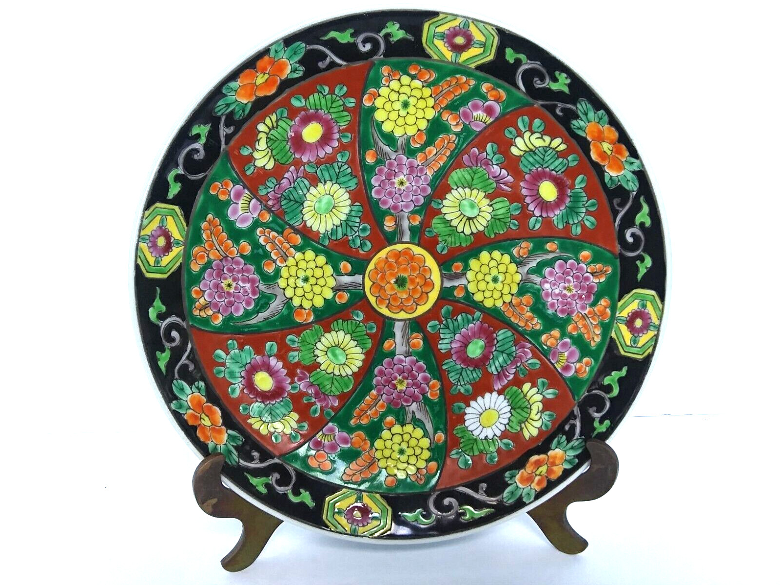 Striking VTG Early 1900s Japanese Hand Painted Enamel Porcelain Floral  Plate