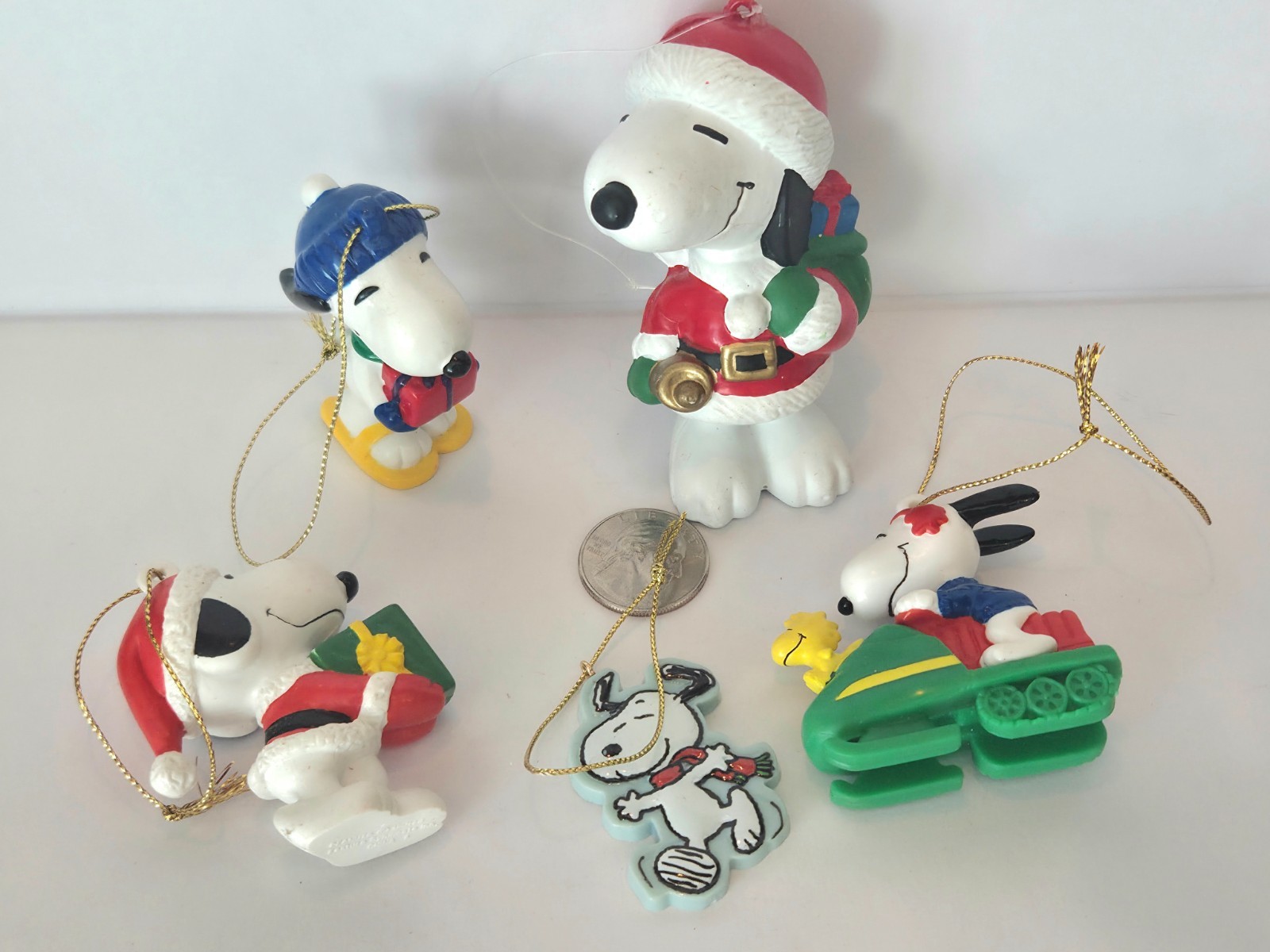 Vintage Peanuts Snoopy Woodstock Christmas Ornaments Mixed Lot of 5
