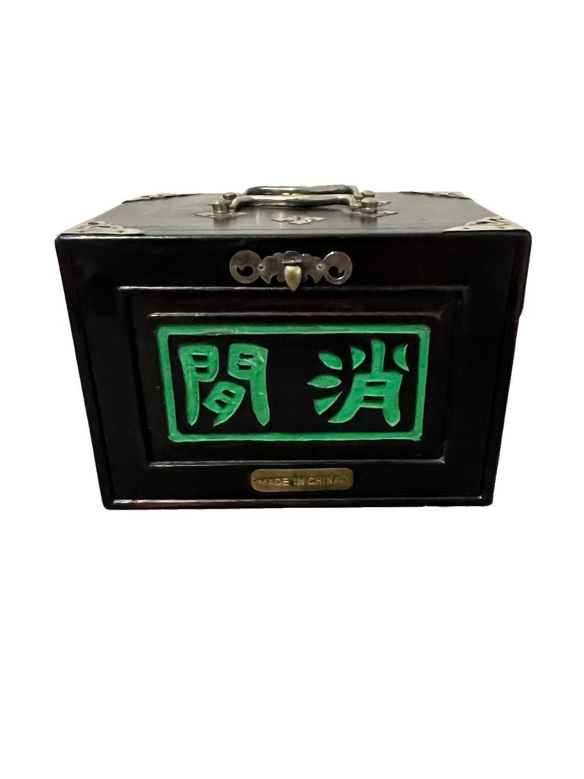 Vintage Chinese Black Wood Mahjong 5 Drawer Storage Box *BOX ONLY*