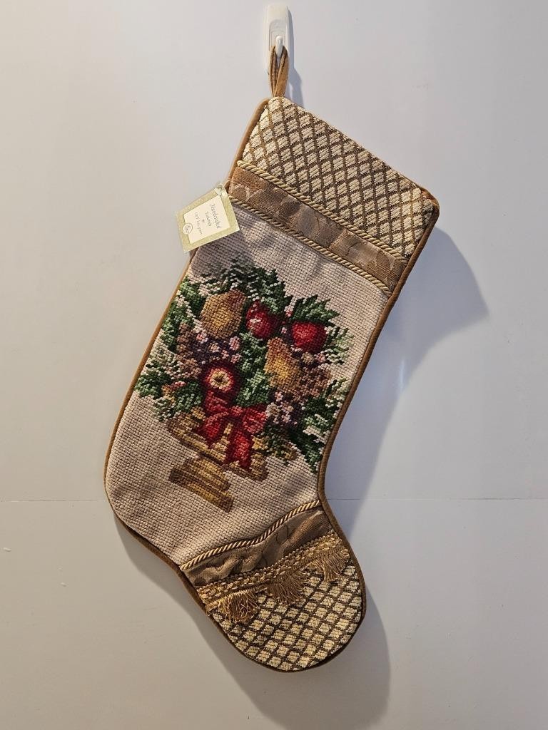 C&F Enterprises Needlepoint Bowl Fruit Christmas Stocking Williamsburg Style 19\