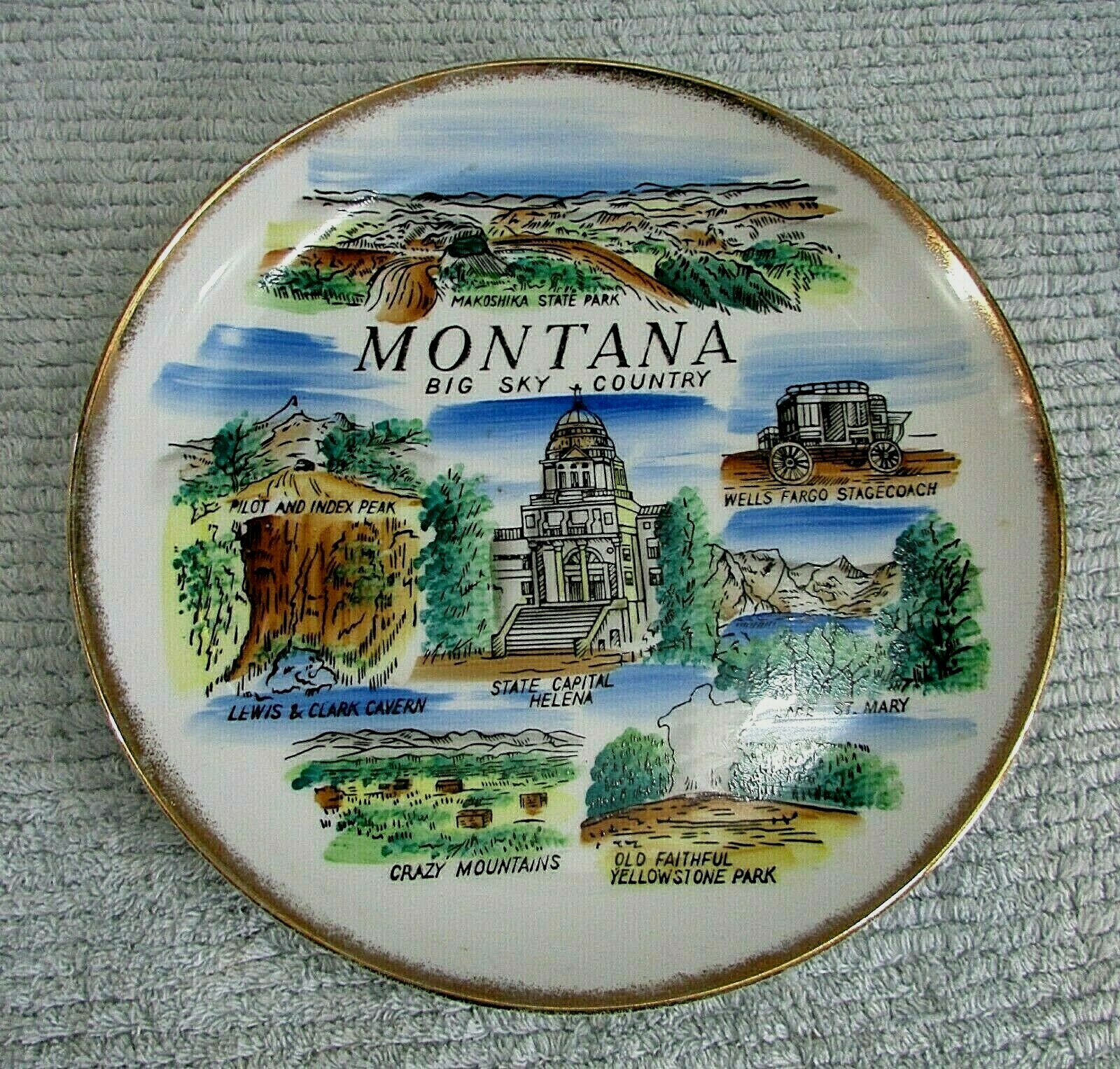 Vintage Montana Big Sky Country Plate Makoshika Lake St Mary Helena Lewis Clark