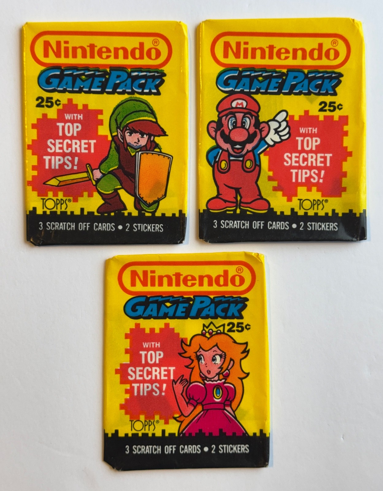 1989 Topps Nintendo Game Packs All 3 Wrapper Variations Mario Peach Link