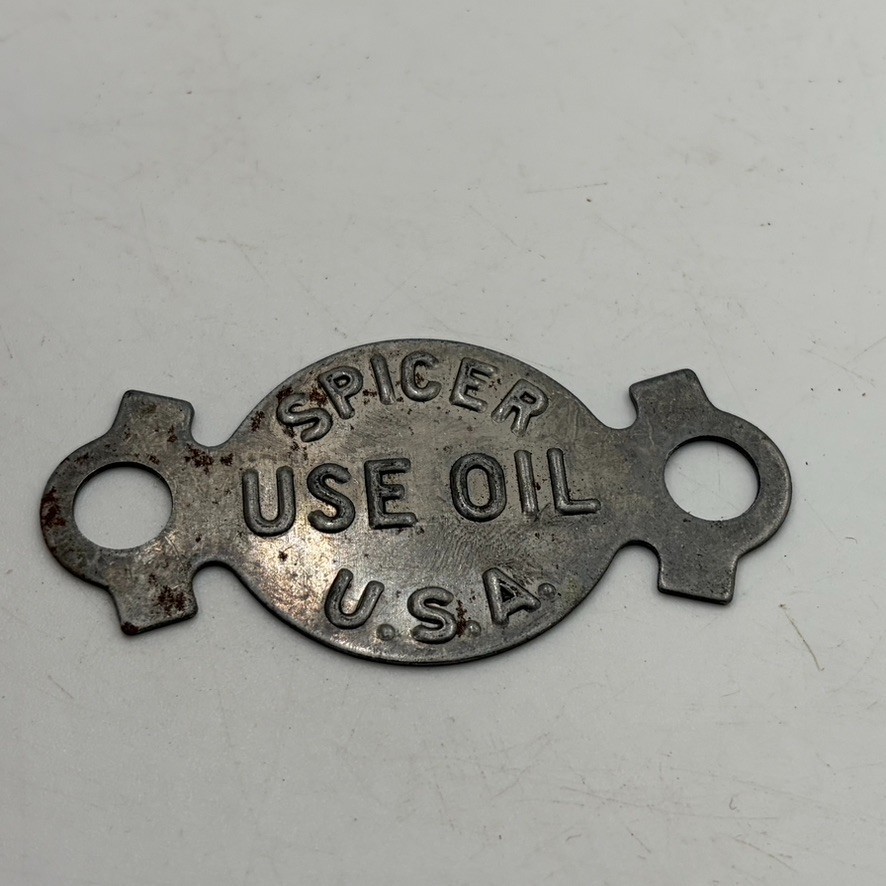 VINTAGE SPICER USE OIL USA Tag Chrome Car Auto Rat Rod Industrial Keychain Fob