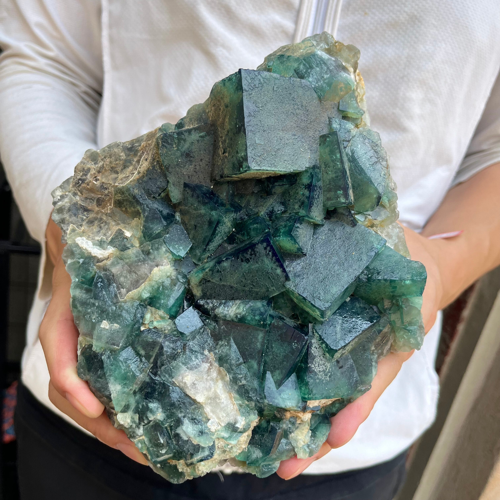 6.4lb Large Natural green cubic fluorite quartz crystal cluster mineral specimen