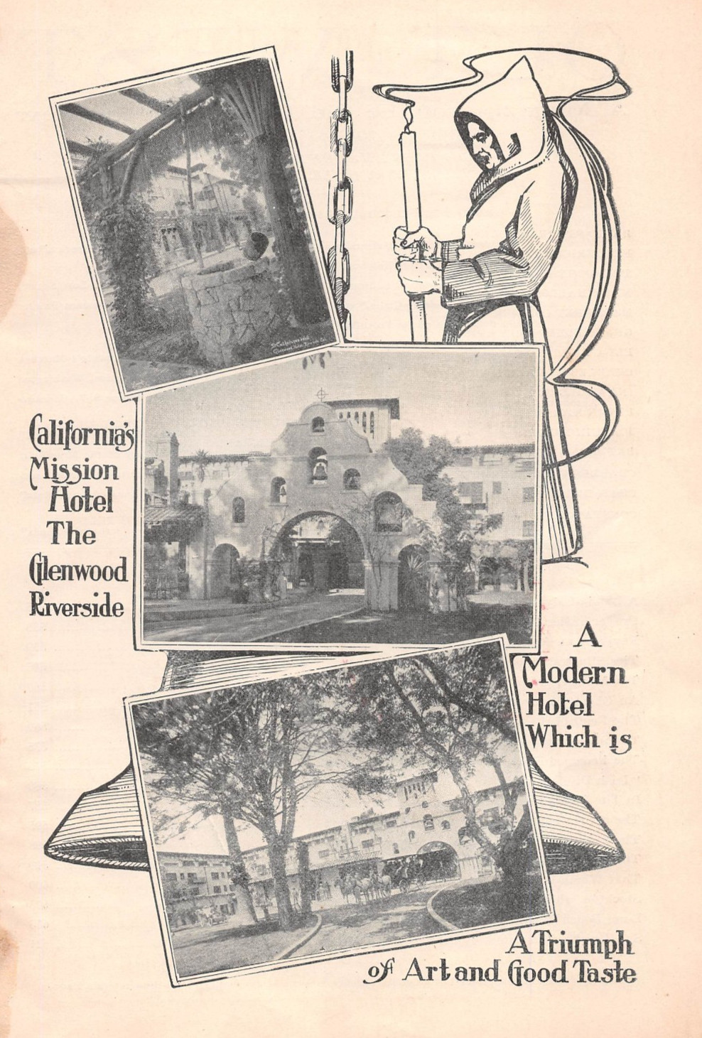 antique 1905 print ad California\'s Mission Hotel THE GLENWOOD Riverside CA