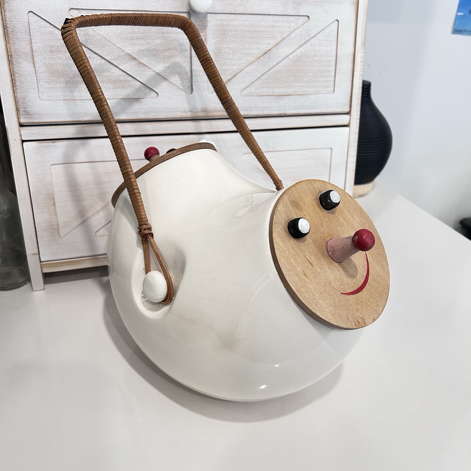 1958 LaGardo Tackett Double Face Cookie Jar Schmid MCM Ceramic Wood Rattan 1958 LaGardo Tackett Double Face Cookie Jar Schmid MCM Ceramic Wood Rattan
