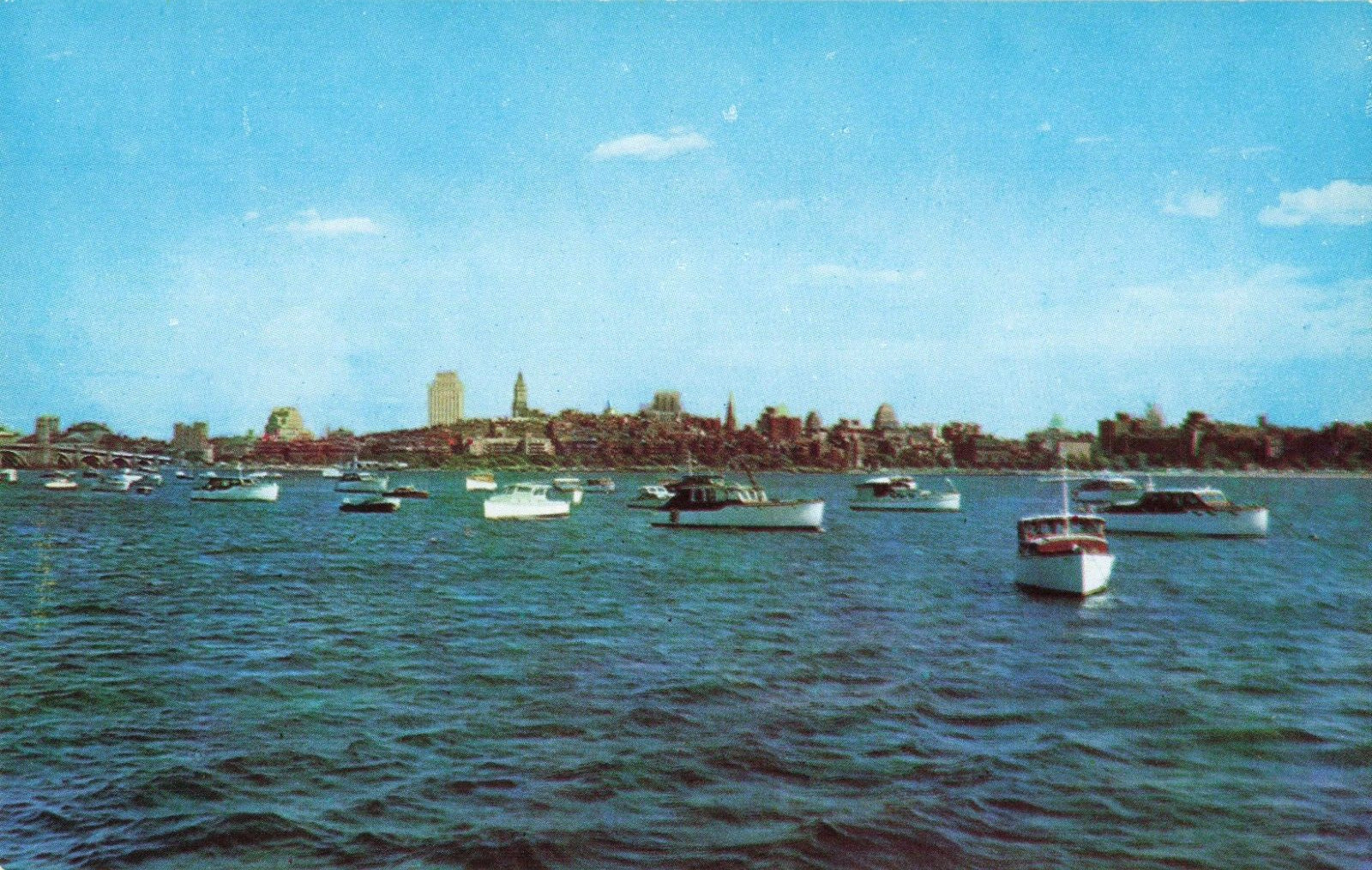 Boston MA Massachusetts, City Skyline Charles River Boats, Vintage Postcard