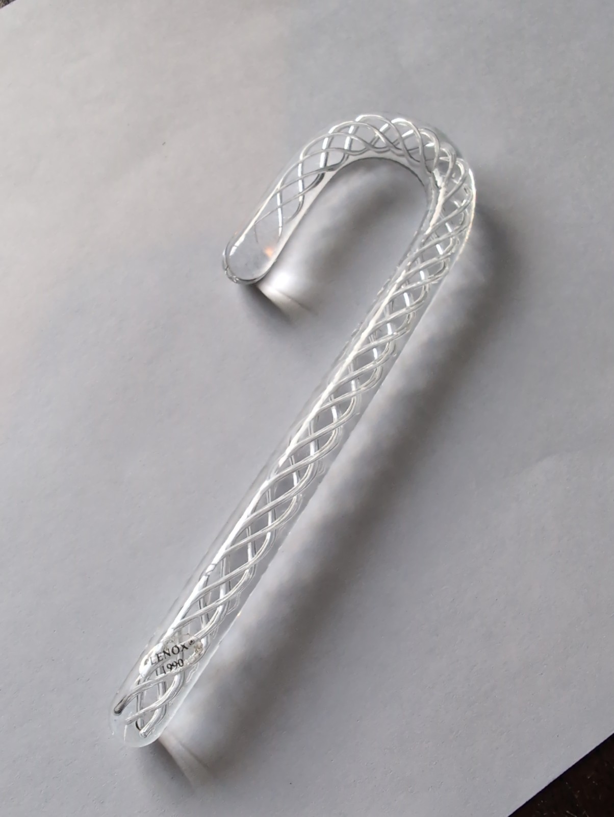 1990 Lenox Clear Twisted Spiral Crystal Glass Candy Cane Christmas Ornament