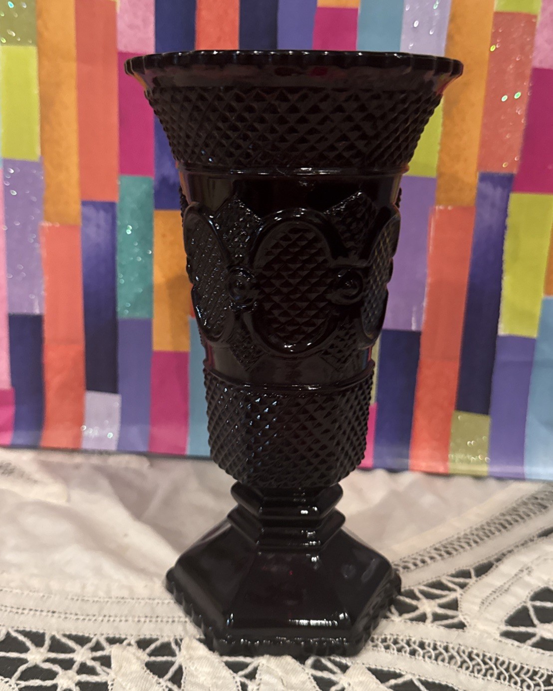 Vintage Avon 1876 Cape Cod Ruby Red Glass 8” Footed Flower Vase Pedestal Heavy Vintage Avon 1876 Cape Cod Ruby Red Glass 8” Footed Flower Vase Pedestal Heavy
