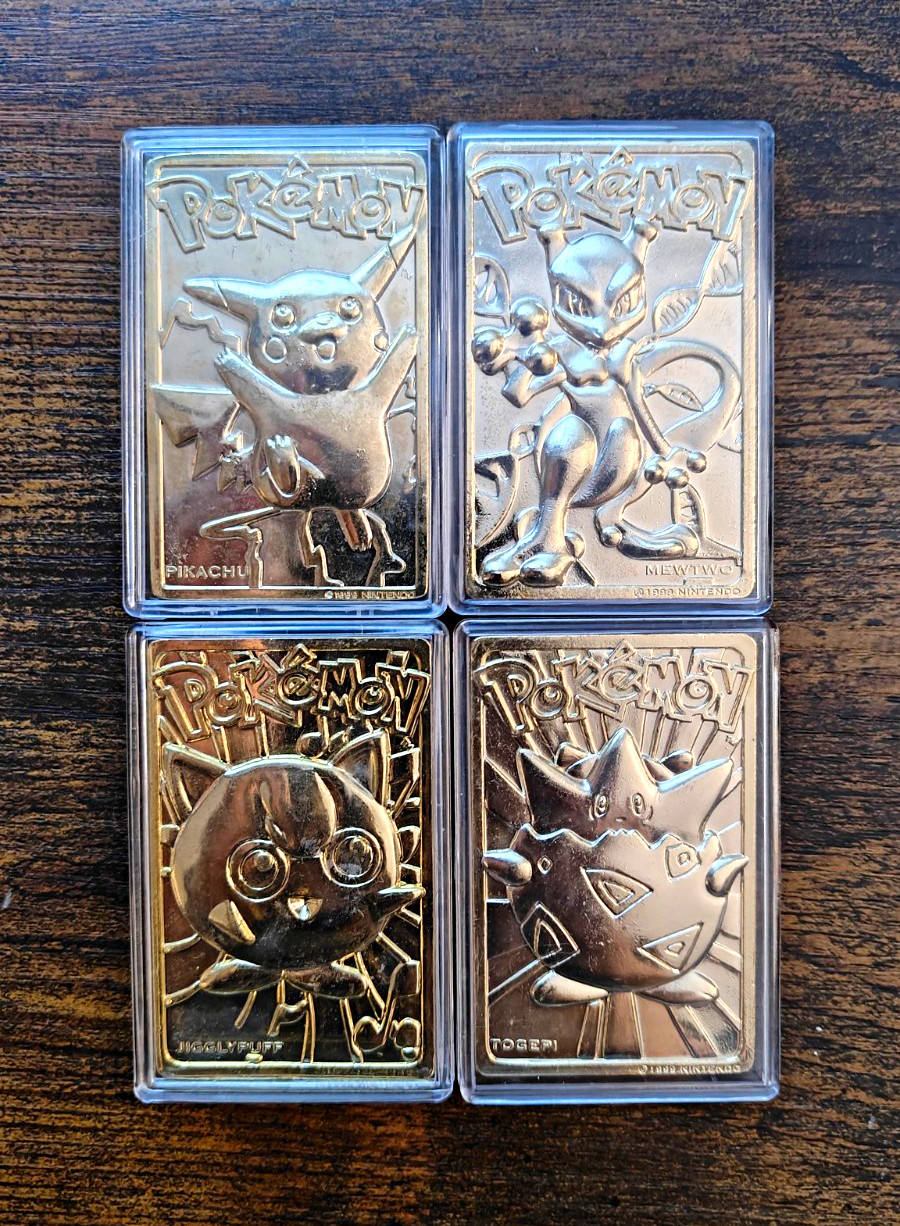 23k Gold Plated 1999 Pokémon Cards Lot (4) Pikachu, Mewtwo, Togepi, Jigglypuff 23k Gold Plated 1999 Pokémon Cards Lot (4) Pikachu, Mewtwo, Togepi, Jigglypuff